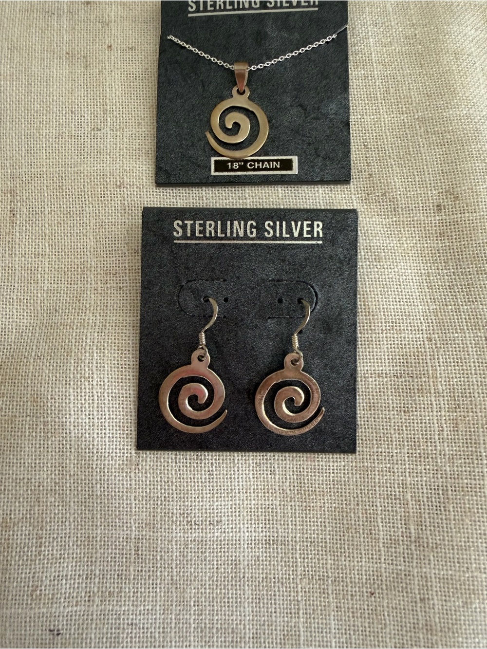 Sterling Silver Spiral Pendant Necklace and Earrings Set NWT - Picture 2 of 4